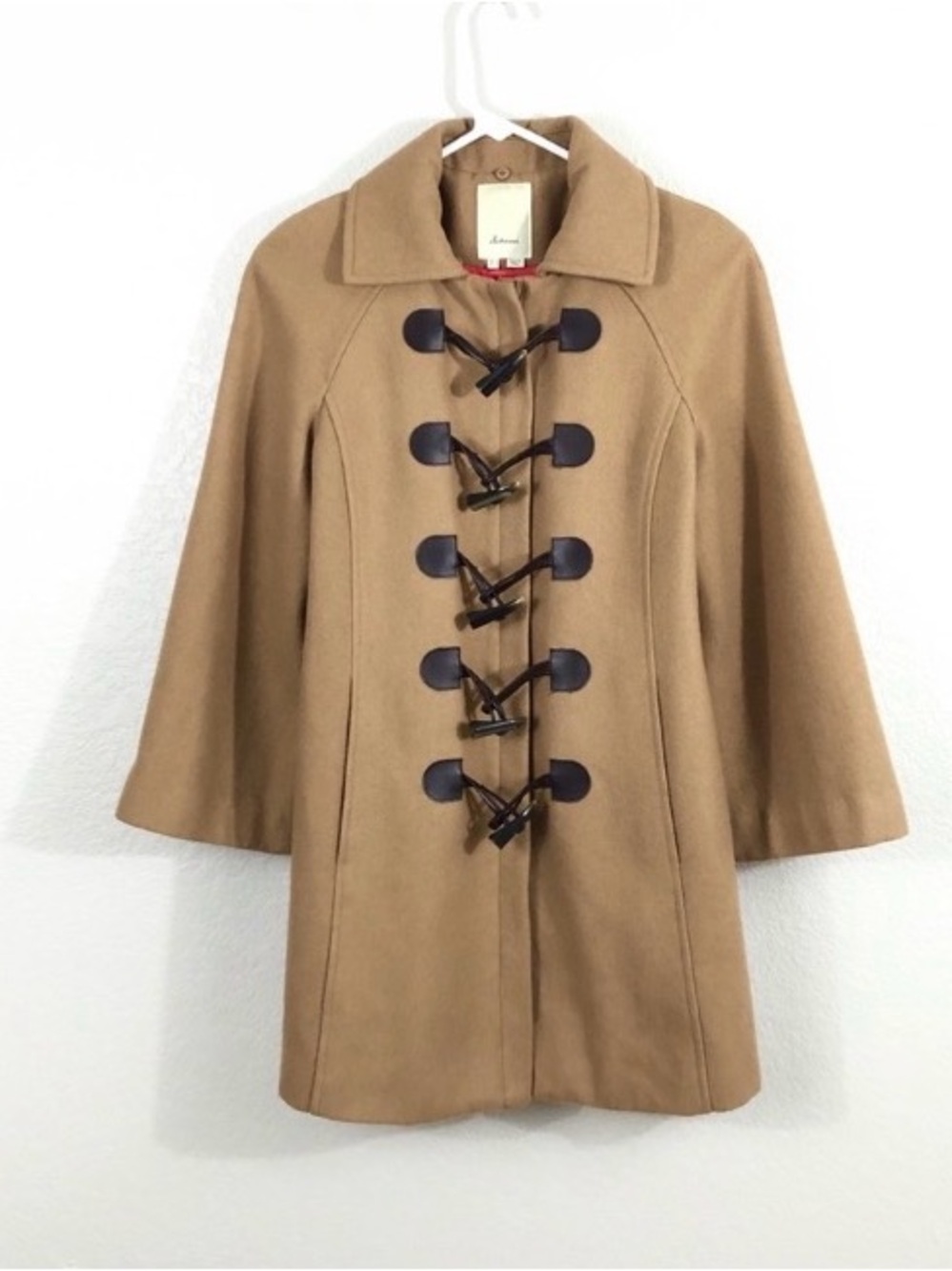 Anthropologie Elevenses Tan Wool Toggle Coat xs 2 - Picture 6 of 11